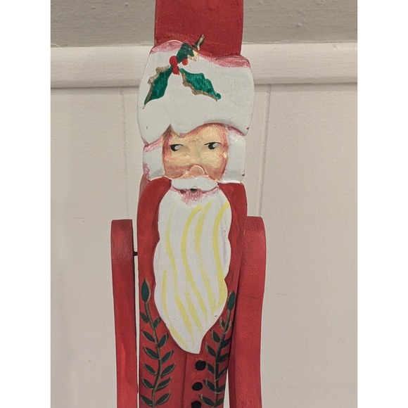 Vintage Santa Claus Figurine Hand Carved Wood Jointed Arms Folk Art 17" Tall - Picture 7 of 14